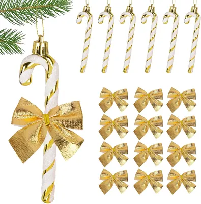 Produktbild von 18 Stück Zuckerstangen-Anhänger - Weihnachtsbaumschmuck - Glitzernde Zuckerstangen mit Schleifen - Christbaumschmuck - Hängedeko