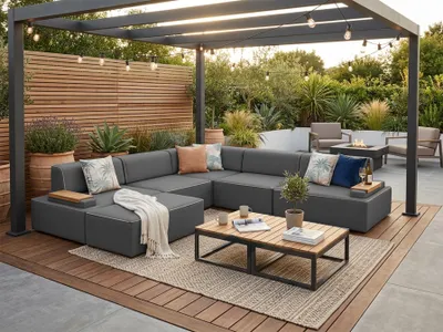 Produktbild von TRADA Gartenecksofa Ravello XXL Dunkelgrau 324x324 cm Gartenmobel set Verstellbare Kopfstützen Modular