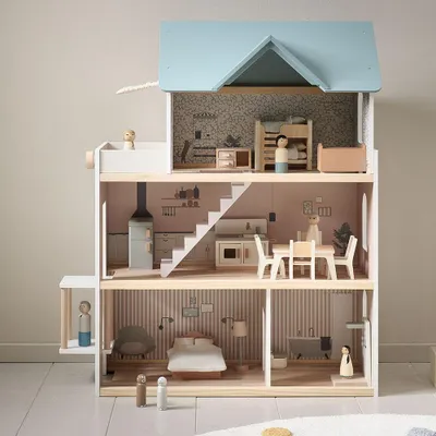 Produktbild von Petite Amélie Puppenhaus aus Holz H13 cm - Pastellblau