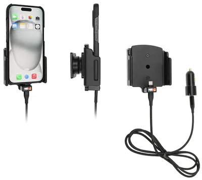 Image de Support de voiture Brodit pour Apple iPhone 15 Pro/iPhone 15, réglable, avec chargeur CL/USB-C