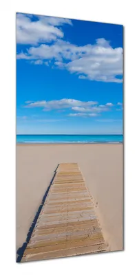 Produktbild von Wallario selbstklebende Duschrückwand 70 x 190 cm mit Motiv Auf dem Holzweg zum blauen Meer - Wandverkleidung mit Hochglanzlaminat in Glasoptik