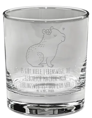 Produktbild von Mr. & Mrs. Panda Whiskeyglas Capybara Blume - Transparent - Geschenk, Bourbon Glas, Whiskyglas, Tumbler, Gravur, Rocks, Lustige Sprüche