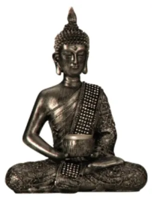 Produktbild von Buddha-Statue mit Kerzenhalter - Silber - 26 x 20 cm