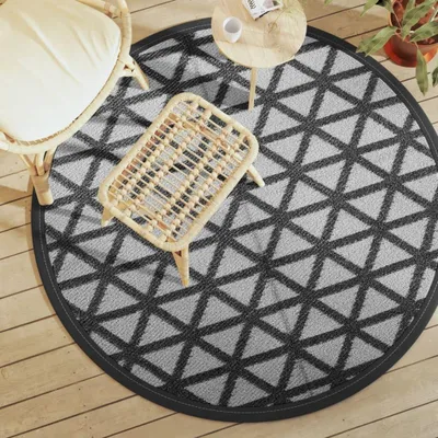 Produktbild von Schwarzer Outdoor-Teppich mit Ø 160 cm aus Polypropylen (PP) für Heim, Garten, Balkon und Picknicks
