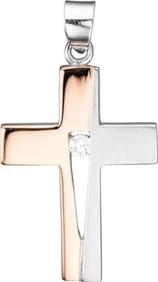 Produktbild von JOBO Anhänger Kreuz 925 Silber rotgold vergoldet bicolor 1 Zirkonia Kreuzanhänger