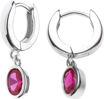 Produktbild von JOBO Creolen 925 Sterling Silber rhodiniert 2 Zirkonia rot Ohrringe Klappmechanik