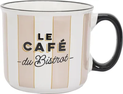 Image de HowHomely | Tasse - Tasse à boire - 450 ml - Blanc-Beige rayé - Tasse à café - Céramique