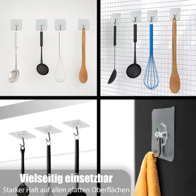 Produktbild von Thats Shopping GmbH Klebehaken, 30 Stück, extra stark selbstklebend, 180° drehbar, ohne Bohren, hält bis 10 kg, Kunststoff + rostfreier Edelstahl, für Küche, Bad, Büro, rückstandsfrei entfernbar, 4g