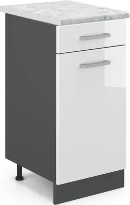 Produktbild von Küchenunterschrank Vicco R-Line Weiß Hochglanz 40 cm AP Marmor, Model 45952