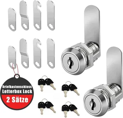 Produktbild von Briefkastenschloss 4 Schlüssel, Kommt mit 4 Verschiedene Schlossplatten, Briefkastenschloss 16mm, Spindschloss, Durchmesser 18mm Drawer Lock, Schranktüren, Hebelschloss für Briefkästen, geeignet für Briefkasten, Schubladen, Schränke