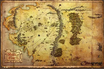 Immagine prodotto di Cartolina con poster de "Lo Hobbit" raffigurante la Terra di Mezzo, 61 x 91,5 cm