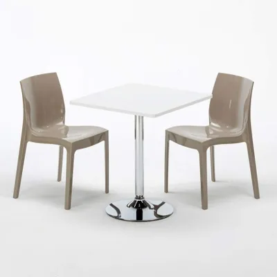 Produktbild von Weiß Quadratisch Tisch und 2 Stühle Farbiges Polypropylen-Innenmastenset Grand Soleil Ice Cocktail - Beige