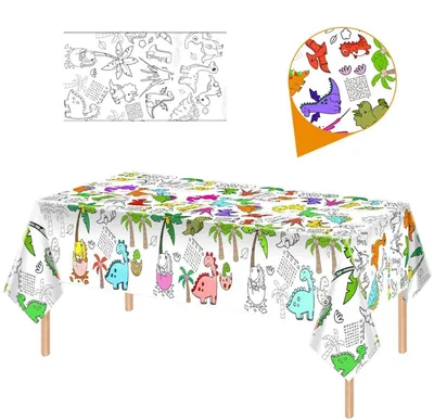 Produktbild von Papier-Tischdecke zum Ausmalen 137x274cm Dinosaurier Kinderbeschäftigung Wasserdicht