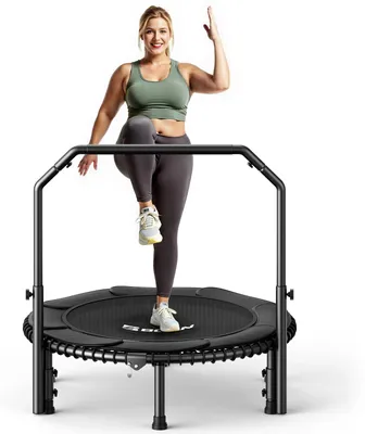Image de Trampoline de fitness pour adultes - Trampoline élastique de 102 cm - Poignée de maintien réglable - Capacité de charge de 204 kg - Silencieux, idéal pour une utilisation en intérieur et en extérieur - Entraînement pour tout le corps