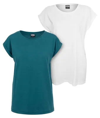 Image de Urban Classics - T-shirt à épaules tombantes pour femme (lot de 2) TN736 (3XL) (bleu pétrole/blanc)