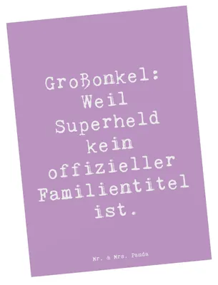 Produktbild von Mr. & Mrs. Panda Postkarte Spruch Großonkel Superheld - Lavendeltraum - Geschenk, Fotokarte, Humor, Postkarten, Geschenke, Grußkarte, Familientradition, Familie