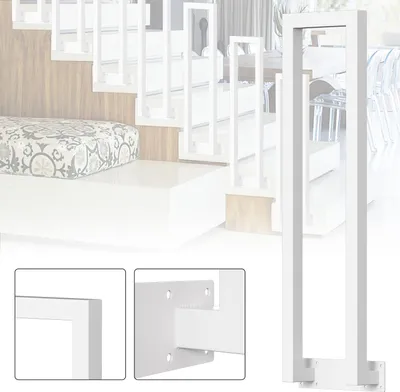 Obrázok produktu pre Jayseuw 75 cm zábradlie na schody v tvare U na vnútorné a vonkajšie použitie - Biele železné zábradlie na schody, chodby, podkrovie a pôdu Bočná montáž