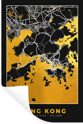 Produktbild von MuchoWow® Wandtattoo Wandsticker Wandaufkleber Hongkong - Stadtplan - Gold - Karte 40x60 cm Selbstklebend und Repositionierbar - Wierderverwendbar - Selbstklebend