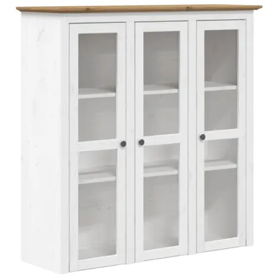 Image de Armoire avec portes vitrées BODO blanc marron bois pin massif