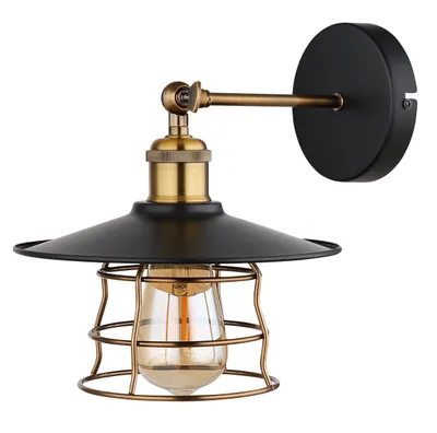 Produktbild von Globo Lighting Wandleuchte Metall schwarz matt, Metallgeflecht altmessing, Metall schwarz matt, Richtung Lichtschein: abwärts, BxH: 200x280mm, AL: 280mm, exkl. 1x E27 60W 230V
