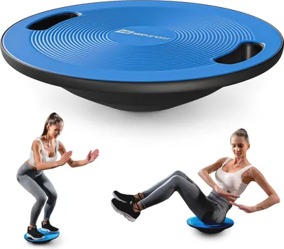 Produktbild von Hop-Sport Balance Board aus Kunststoff - 150 kg Belastbarkeit, rutschfestes Wackelbrett mit Griffen, Gleichgewichtstrainer für Physiotherapie, ø 40 cm blau