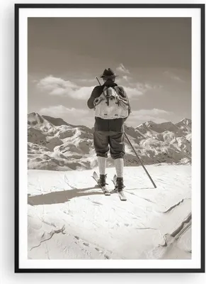 Produktbild von Gerahmtes Poster - Schwarzer Rahmen - Skifahrer Bayern Sepia - 70x100 cm - Wand Bild - Wanddeko - Wandbilder - Wandposter - Bilderrahmen - Bilder - Kunstdruck - Wandbild - P2BPA70x100-4192