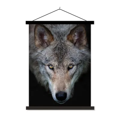 Produktbild von MuchoWow® Textilposter Wolf - Porträt - Schwarz 40x53 cm mit schwarzem Rahmen - Abbildung