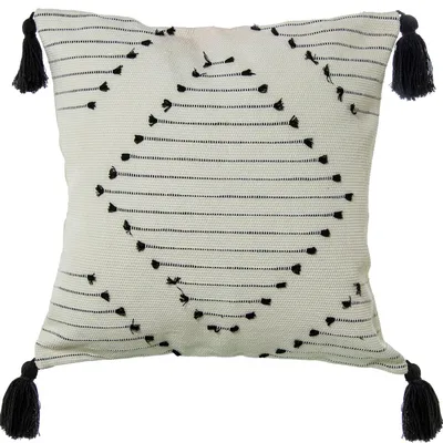 Katoenen vierkant kussen met kwastjes, zwart-wit, 45x10x45 cm