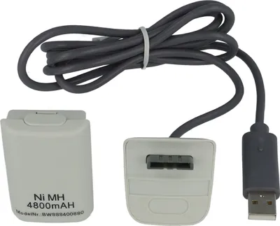 Produktbild von vhbw Play & Charge Kit kompatibel mit Microsoft Xbox 360 Controller - 1x Ladekabel, 1x Akku Grau Weiß