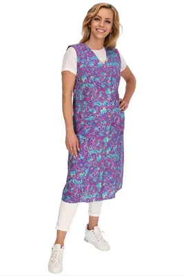 Produktbild von Knopfkittel Baumwolle bunt Kochschürze Hauskleid Kittel Schürze ohne Arm, Farbe:bordeauxviolett, Größe:56