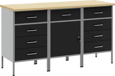 Produktbild von Werkbank mit Schubladen 3 pcs Schwarz und Grau 150 x 55 x 85 cm