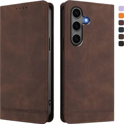 Produktbild von Hülle für Samsung Galaxy S25+ / S24+, Retro Kunstleder Ständer Klapphülle mit Kartenfächer und Magnetische Braun
