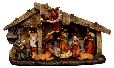 Produktbild von Weihnachtskrippe, LED-Hintergrundbeleuchtung, 11 Figuren, 31,5 cm