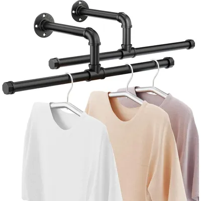 Produktbild von FANHAO Industrierohr Kleiderstangen Wandregal Schwarz 2er Pack