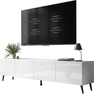 Produktbild von RTV-Schrank AURA 200 weiß hochglanz, Beine Schwarz
