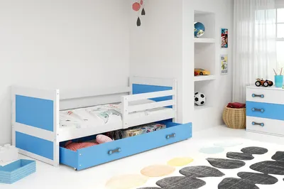 Obrázek produktu pro Dětská postel s úložným prostorem bez matrace 80x190 FERGUS - bílá / modrá