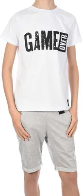 Produktbild von BEZLIT Jungen Sommer Set T-Shirt GAME OVER und Stoff Shorts Weiß / Grau 104/110