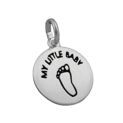 Produktbild von Anhänger 12mm Gravur MY LITTLE BABY Fußabdruck schwarz matt Silber 925 silber 12mm