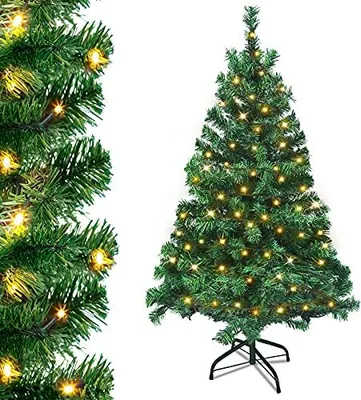 Image de TRMLBE Arbre de Noël 210cm Artificiel Sapin de Noël avec éclairage 350LEDs & montage rapide Système de parapluie pliant & support métallique Arbre de Noël