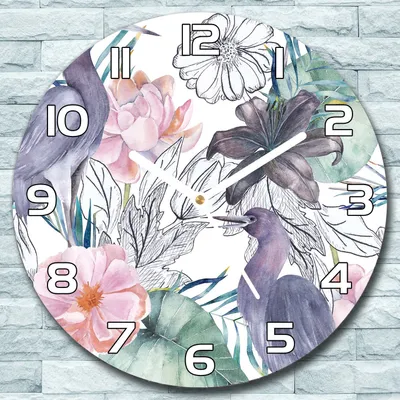 Produktbild von Wanduhr aus Glas Rund fi 30 Tropische Vögel Quarz Deko Wohnzimmer Büro
