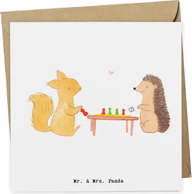 Produktbild von Mr. & Mrs. Panda Glückwunschkarte Eichhörnchen Gesellschaftsspiele - Weiß - Geschenk, Spielen, Grußkarte, faltkarte, doppelkarte, Klappkarte, anlasskarte, Spieleabend