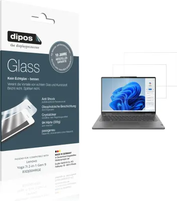Produktbild von 2x Schutzfolie für Lenovo Yoga 7i 2-in-1 Gen 9 83DJ00HRGE - Anti-Shock 9H Folie dipos Glass Kunststoffglas