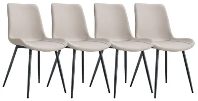 Productafbeelding van Set van 4 eethoekstoelen van kunstleer met een gebogen rugleuning en metalen poten, in warmgrijs