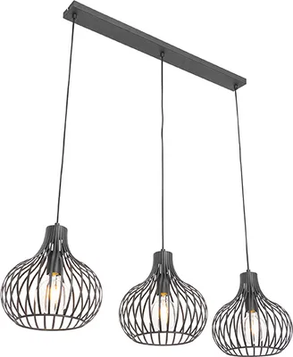 Produktbild von QAZQA - Moderne Hängelampe I Pendellampe I Pendelleuchte schwarz 3-flammig-Licht - Sapphira I Wohnzimmer I Schlafzimmer - Aluminium Rund - LED geeignet E27