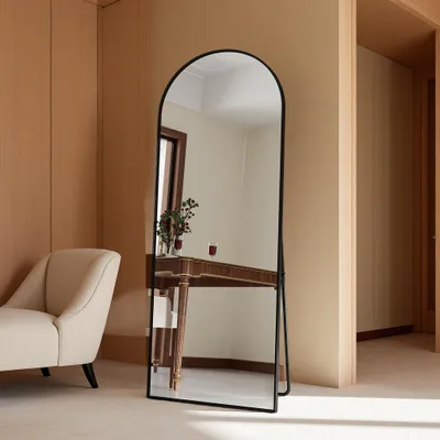 Produktbild von INONEFT Ganzkörperspiegel 165×60 cm, Standspiegel mit gewölbtem Top, Wandspiegel, Großer Spiegel für Schlafzimmer, Wohnzimmer Ankleidezimmer, Schwarz