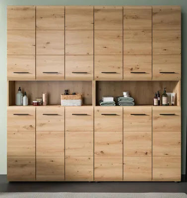 Produktbild von Badezimmer Hochschrank Set "Cover" in Artisan Eiche 2x Mehrzweckschrank 180 x 185 cm