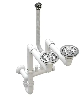 Produktbild von Granitan Küchenspülen Siphon, Küchenspülenablauf mit Anschluss Geschirrspülmaschine, Ablaufgarnitur für Becken, Doppelt Form, Chrom