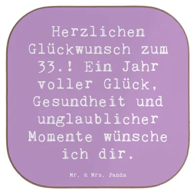Produktbild von Mr. & Mrs. Panda Untersetzer Glas Spruch 33. Geburtstag Wünsche - Lavendeltraum - Geschenk, Geburtstagswünsche, Gläser, Coaster, Geburtstagskarte, Tassen, Tasse, feiern