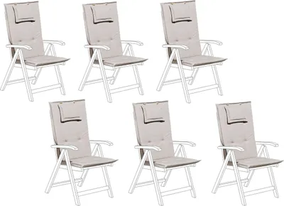 Produktbild von BELIANI Auflage für Gartenstuhl 6er Set Grau-Beige Polsterbezug mit Kopfkissen und Befestigungsbändern Outdoor Garten Accessories Gartenausstattung