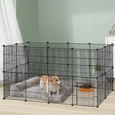 Obrázek produktu pro ACXIN venkovní výběh pro králíky, venkovní výběh pro králíky z kovového pletiva včetně dvířek, DIY klec pro malá zvířata, králíky, morčata, štěňata, 142 x 72 x 72 cm, černá barva